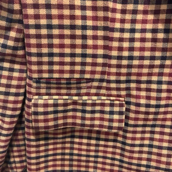 Vintage Merona Tan Red‎ Blue Plaid Check Wool Blend Preppy Academia Blazer 10 - Picture 2 of 9
